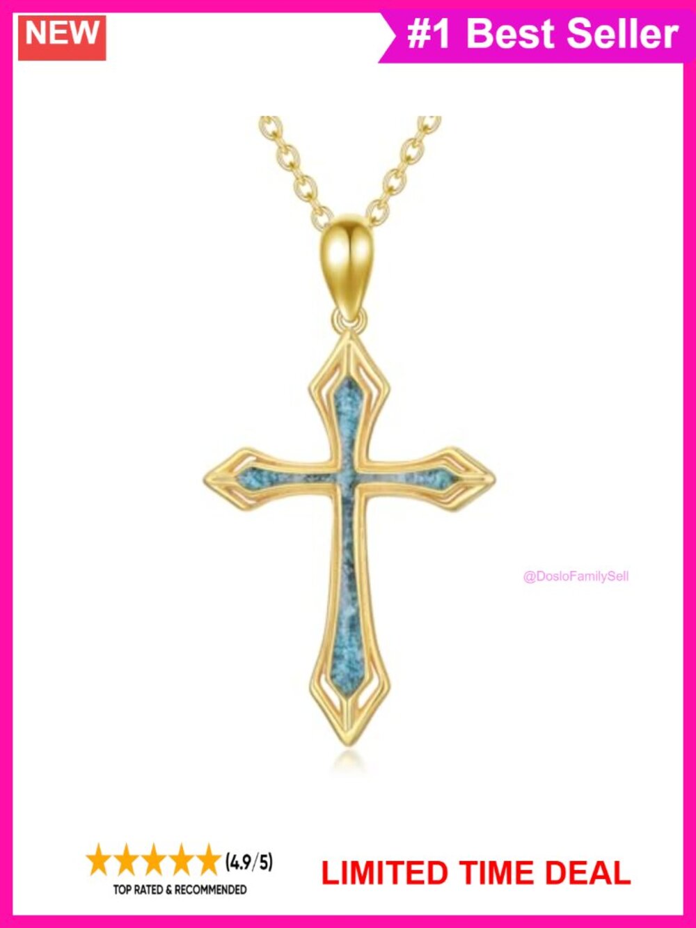 14k Gold Cross Necklace Turquoise Celtic Pendant Religious Gift